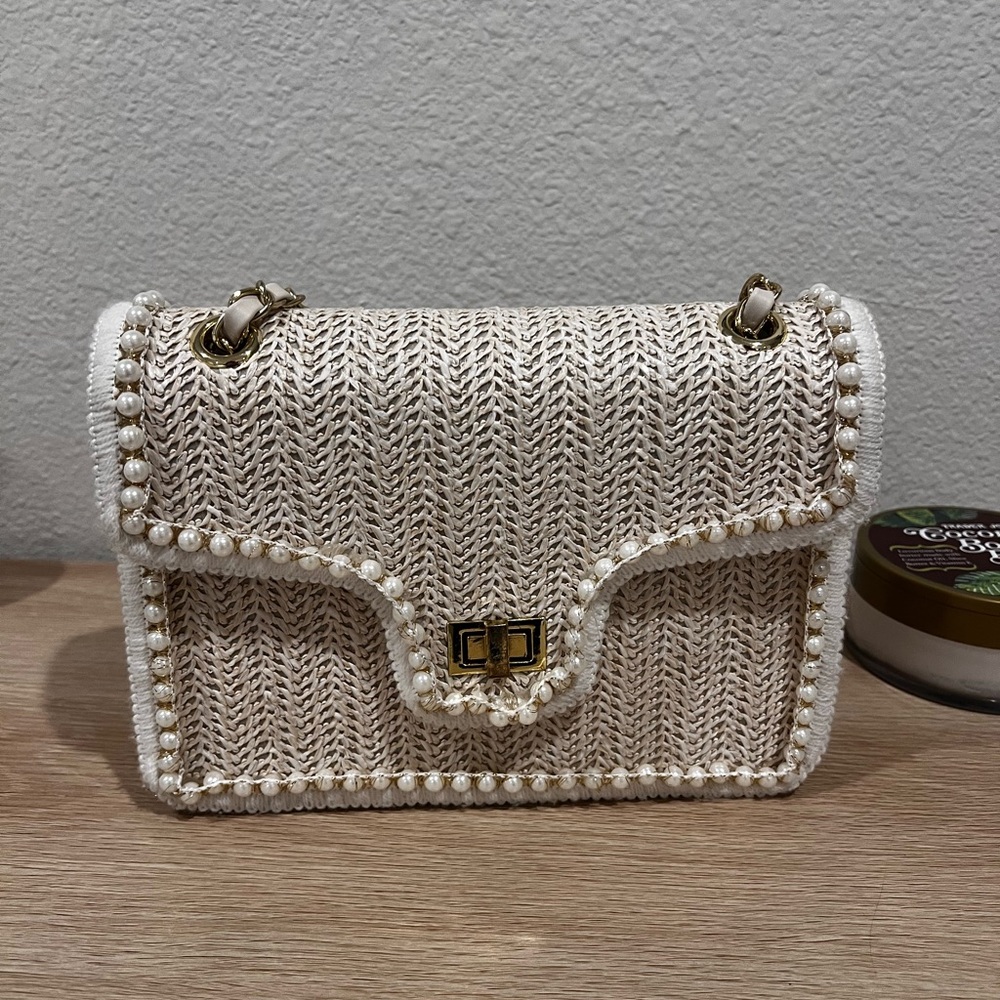 SHEIN Cream Shoulder Bag with Textured Woven Design